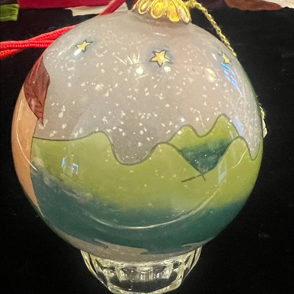 Reverse Hand-Painted Nativity Scene Hand Blown Ornament with Box